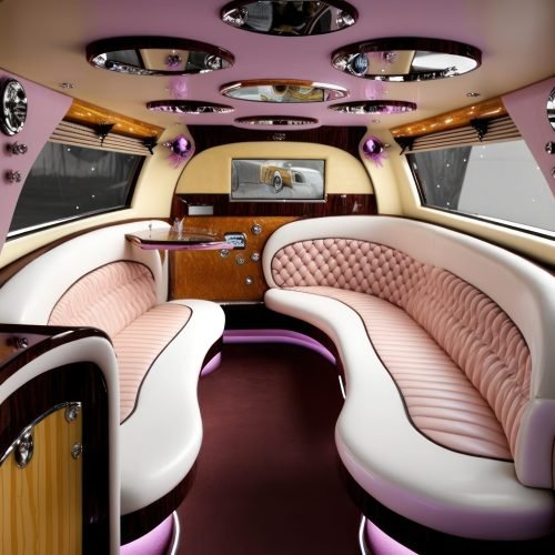 interior of luxury limousine car with bar and party design. generative ai